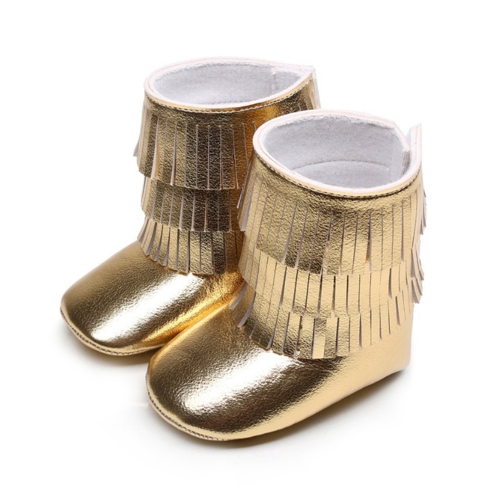 ❣️5 for $25 🍂shiny gold fringe baby toddler boots mocassins